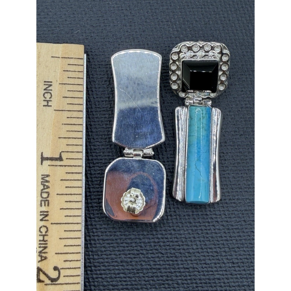 Sterling Silver Turquoise Smoky Topaz Dangle Earrings Southwestern Statement 925 - Picture 8 of 14
